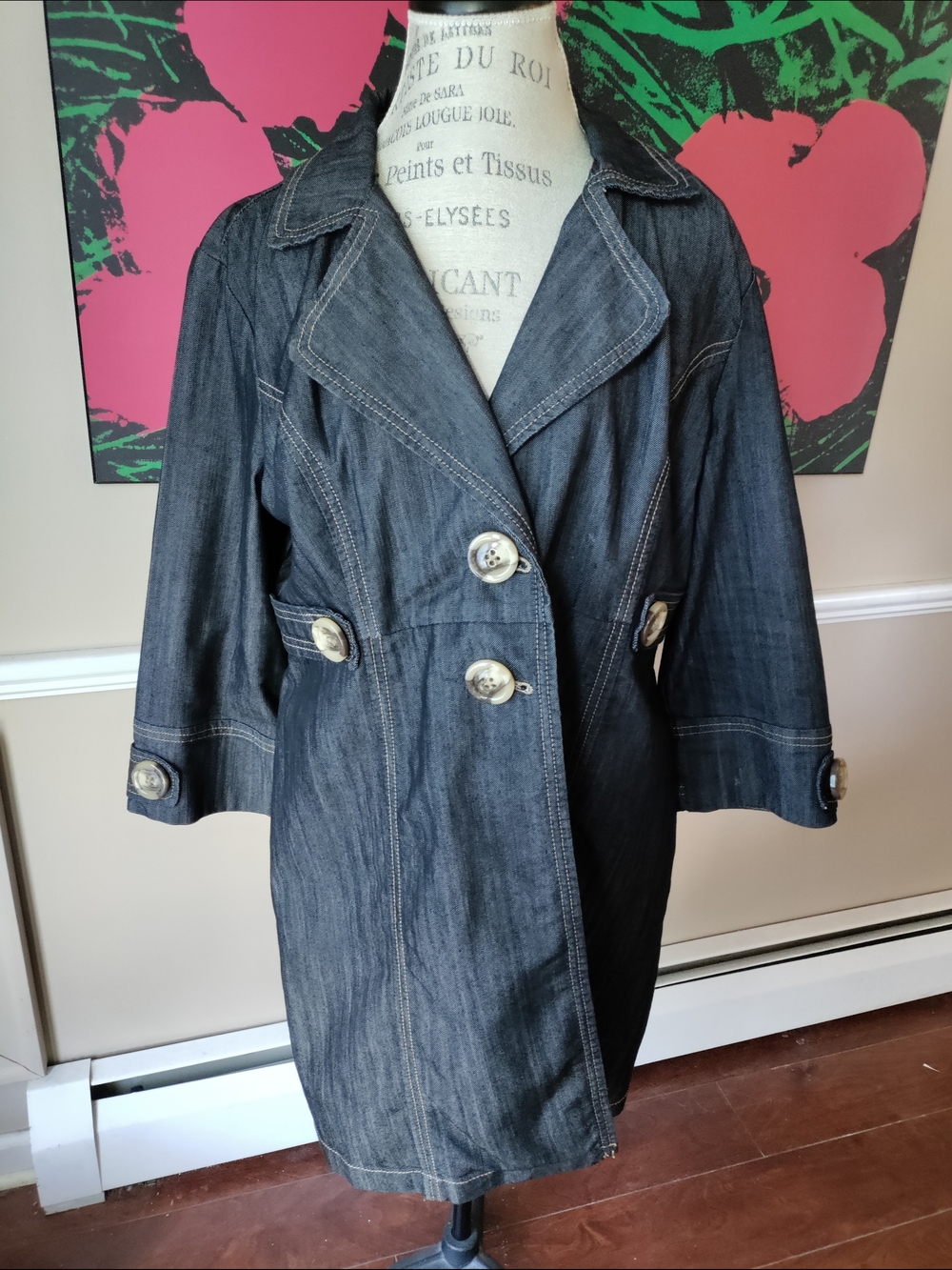 Women's Baccini Dark Denim Trench Coat Size XL